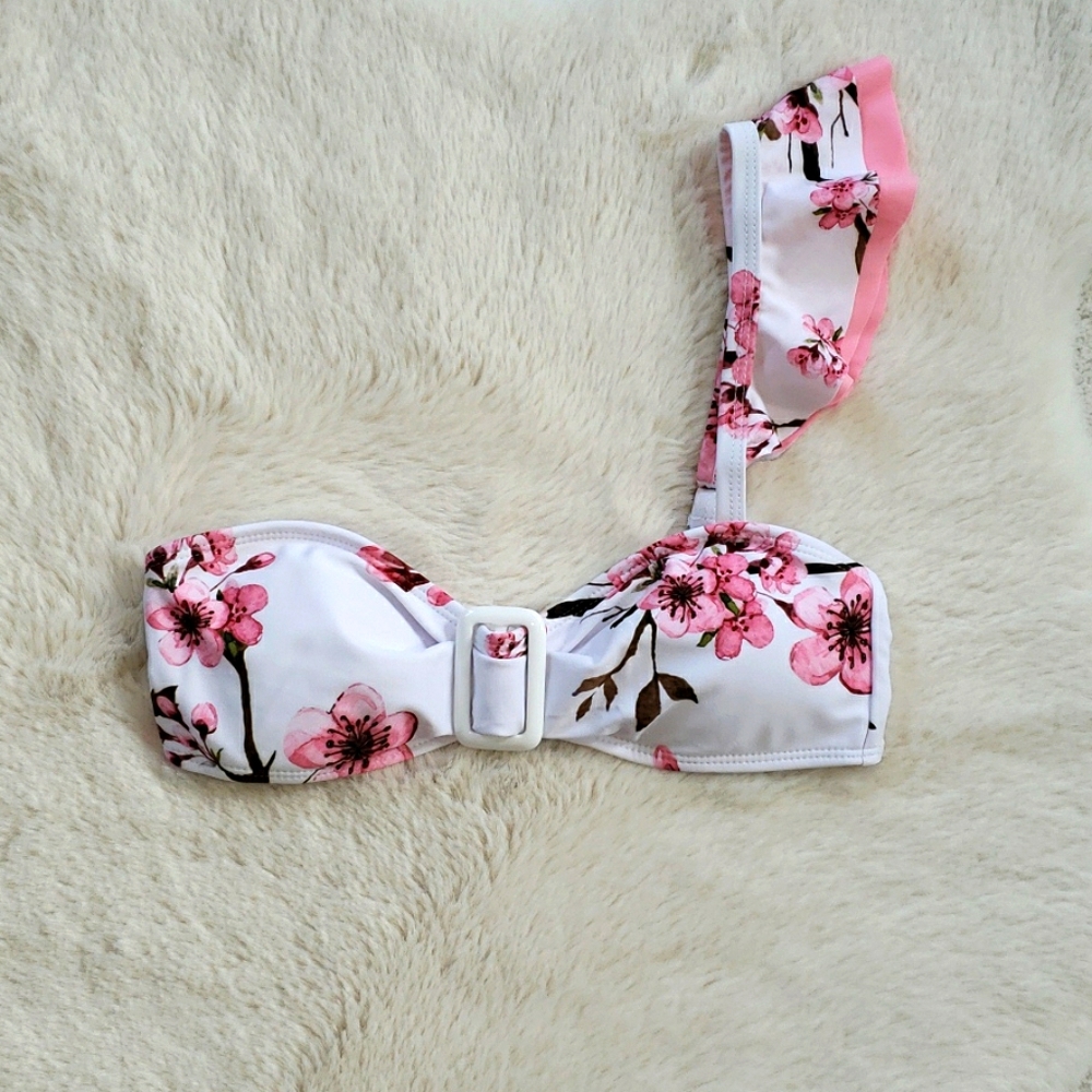 Pink Off Shoulder Ruffle Bandeau High Waist Bikini - Picture 6 of 11